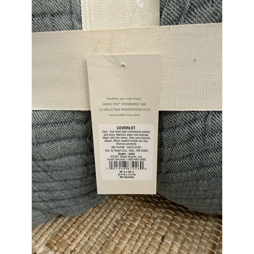 RARE BUNDE Casaluna Queen Chambray Coverlet + 2 Euro Shams Dark Teal Blue $197